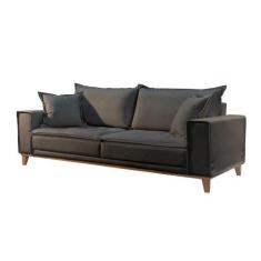 Imagem de Sofá Fixo Aquiles 3 Lugares Luxo 2,0m Castellar Móbile, Veludo Chumbo