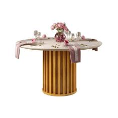 Imagem de Mesa p/ Cozinha Viena c/ Tampo Madeirado c/ Vidro 136cm Cedro/Off White - DJ Móveis