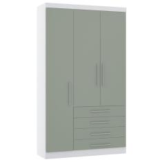 Imagem de Guarda Roupa Modulado 132cm 3 Portas e 4 Gavetas Alpes Luciane Móveis - Branco com Verde