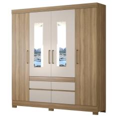 Imagem de Guarda Roupa Casal 4 Portas 2 Com Espelho 90cm 4 Gavetas Bilbão D02 Amendola/Off White - Mpozenato