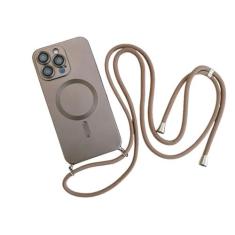 Imagem de Capa magnética de cordão crossbody para iPhone 15 14 13 12 11 Pro Max Plus X XS XR Capa de proteção de câmera de TPU macio, marrom cinza, para iPhone 12Pro Max