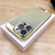 Imagem de Capa de telefone com dissipação de calor respirável revestida para iPhone 15 14 13 12 11 Pro Max 7 8 Plus XR XSMax Capa galvanizada fina e dura, dourada, para iPhone 13 ProMax