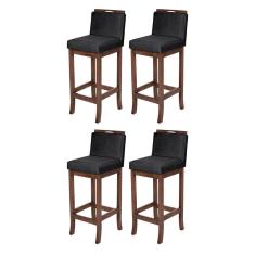 Imagem de Kit 4 Banquetas Média em Madeira Capuccino Turim Suede Preto ccs