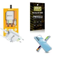 Imagem de Kit Carregador Turbo + Capinha Motorola G53 5G + Película 3D - Hrebos