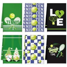 Imagem de Bencailor 6 peças de toalhas de mão com tema de basquete de tênis, toalhas de mão absorventes para banheiro, casa, fazenda, hotel, spa, academia, ioga, presentes para amantes de tênis e basquete
