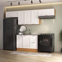 Imagem de Cozinha Compacta 4 Peças 3 Aéreos 1 Balcão Soho Cabecasa Madeiramadeira Freijó/Branco