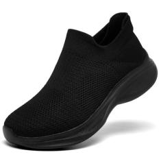 Imagem de FW FRAN WILLOR Tênis feminino sem cadarço, respirável, confortável, leve, antiderrapante, para trabalho, tênis de corrida moderno, Preto, 40