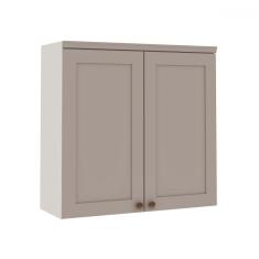 Imagem de Armário Aéreo Cozinha 80cm Iluminata 100% Mdf 2 Portas Branco/Fendi -