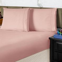 Imagem de Jogo Cama Lençol King Conforto Percal 300 Fios 3 Peças Rosê - Casa Sho