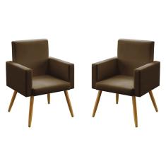 Imagem de Kit 2 Poltronas Decorativas Estofada Vega Sued Marrom Aradecor