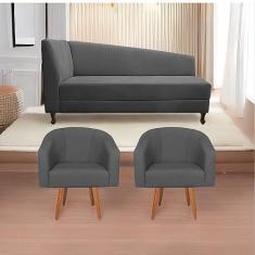 Imagem de Kit Diva Recamier Heitor 185cm Lado Direito e 02 Poltronas Luiza Linho Cinza Escuro - Amarena Móveis