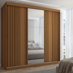 Imagem de Guarda-Roupa Casal Lorient 3 Portas 4 Gavetas com Espelho 100% Mdf Cinamomo - Panorama Móveis