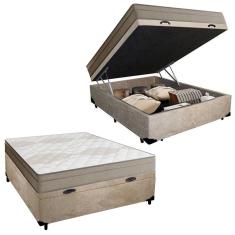 Imagem de Cama Box Baú Casal Suede + Colchão de Molas Ensacadas Portobel Ipanema - 138x188x66cm