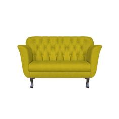 Imagem de Namoradeira Decorativa Dália Couro Amarelo 2 Lugares Pés Madeira Ms Decor