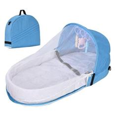 Imagem de OHEPFD Berço de viagem para cama de bebê, berço de viagem de bebê com rede e toldo bolsa de troca de berço de bebê macio portátil dobrável ninho de peluches