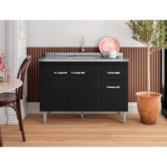 Imagem de Balcão de Cozinha Gabriela 120cm Preto S/Tampo - AJL Móveis