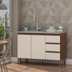 Imagem de Balcão para Pia 120cm 2 Portas 3 Gavetas sem Tampo Conecta Genialflex Ébano/off White