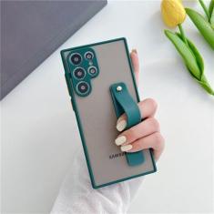Imagem de Capa de telefone translúcida com suporte de pulseira para Samsung S24 S23 Ultra S22 S20 S21 Plus FE Note 20 A72 A52 A33 A13 A32 A21S, verde escuro, para S24 Ultra