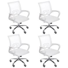 Imagem de Kit 4 Cadeiras De Escritório Mesh Assento Estofado Base Giratória 9050 - Branca
