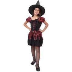 Imagem de Fantasia Halloween Infantil Bruxinha Com Chapeu Vestido de Bruxa Malvada Feiticeira Brilho Carnaval