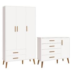 Imagem de Jogo De Quarto Infantil Isis Guarda Roupa 3 Portas E Cômoda 1 Porta Branco - Reller Móveis