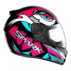 Imagem de Capacete Moto Fechado Spark Dragon Viseira Cristal Preto c/ Rosa Inmet