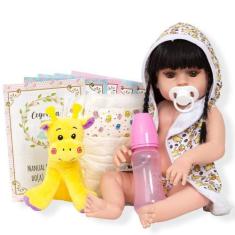 Imagem de Boneca Reborn Princesa Morena Completa Kit Itens Girafa Fofa - Cegonha