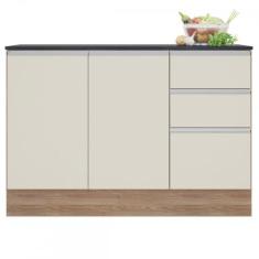 Imagem de Balcão Gabinete Com Tampo 3 Portas 2 Gavetas Carvalho/off White - Poliman