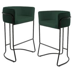 Imagem de Kit 2 Banquetas Decorativas Base Aço  Betina C-117 Linho Verde Musgo - Domi