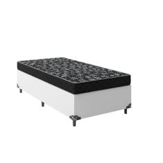Imagem de Cama Box Solteiro 88 Tecido Sintético Branco com Colchão Espuma D20 - Tampo Preto 12cm