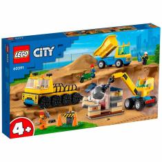 Imagem de Bloco De Montar City Caminhoes De Construcao E Guindaste Com Bola De Demolicao 235 Pecas Lego