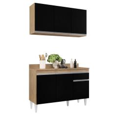 Imagem de Armário Aéreo Virgínia e Balcão para Pia com Tampo 120cm Arizona Castanho/Preto - Lumil