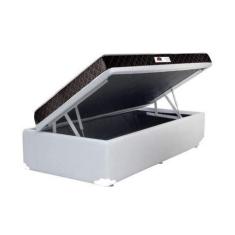 Imagem de Cama Box Baú Solteiro Colchão Espuma D33 + Box Sintético Branco Serra Negra 59x88x188
