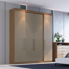 Imagem de Guarda Roupa Casal 4 Portas Edez Nogueira/Cinza