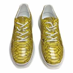 Imagem de Tênis masculino autêntico de couro verdadeiro, cor dourada, chique, serpentina, couro exótico, masculino, casual, cadarço, Dourado, 41