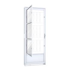 Imagem de Porta de Aço Postigo 215x85cm com Grade Mosaico e Vidro Liso Riobras Branco