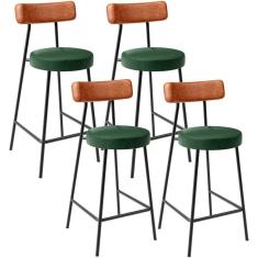 Imagem de Kit 04 Banquetas Baixa Cozinha Sala Jantar Bancada Milão L02 Couríssimo Camel Verde