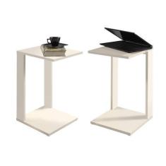 Imagem de Porta Revistas 2 Mesinhas Lateral Canto Retro Off White 65cm - Colomi