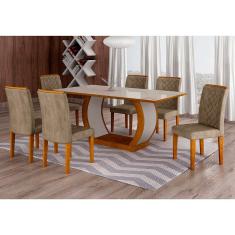 Imagem de Conjunto de Mesa de Jantar com Vidro e 6 Cadeiras Maia I Suede Animalle Imbuia e Chocolate