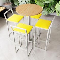 Imagem de Conjunto Mesa Alta Bar Bistrô Redonda Pinus 4 Banquetas Confort Estofa