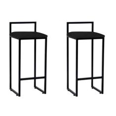 Imagem de Kit 2 Banquetas Alta Bistro Bar A o Preto Assento Corino Preto