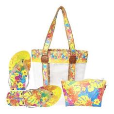 Imagem de Kit Feminino Praia Tropical Transparente Bolsa Chinelo Necessaire Magicc Bolsas KIT-216
