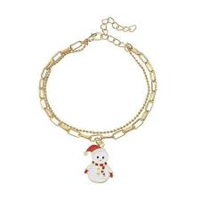 Imagem de WLL AY Pulseiras de corrente com clipe de papel em camadas douradas, flocos de neve/cervo/boneco de neve/grinalda, acessórios de enfeite de Natal, Small, Vidro, Sem pedras preciosas