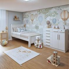 Imagem de Quarto Infantil com Cama Solteiro Athenas e Cômoda 8 Gavetas 2 Portas Toronto Branco