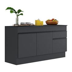 Imagem de Balcão Cozinha com Rodapé Gabinete Pia 150 cm 3 Portas 1 Gaveta Veneza Multimóveis Mp2107.895 Preto