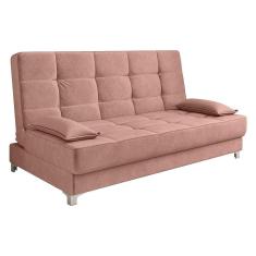 Imagem de Sofá Cama Equador 193 cm Encosto Reclinável Veludo Rosê Pés Plástico Cromado - D'Rossi