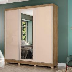 Imagem de Guarda-Roupa Casal Kappesberg 3 Portas Reversiveis de Correr 3 Espelhos 4 Gavetas Nogueira/Macadâmia