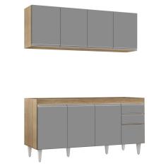 Imagem de Armário Aéreo Nevada e Balcão Para Pia 160cm Arkansas Castanho/Cinza - Lumil Móveis