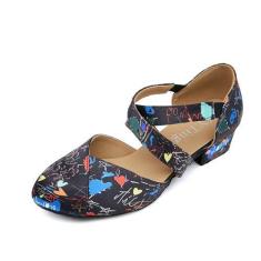 Imagem de YYTing Tênis de dança de salão feminino Swing Latin (bico fechado, sola de camurça, fecho elástico) salto de 3,8 cm YT26, Padrão misto, 36