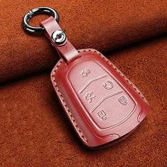Imagem de TPHJRM Capa de chave do estojo de couro do carro, apto para Cadillac DTS STS ELR CT5 XT6 SRX 4 5 botões Bolsa de capa de chave inteligente